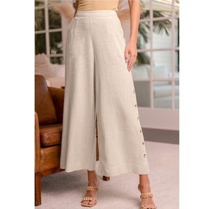 Lulu’s Tropical Resort Beige Wide-Leg Side Button Pants